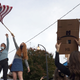 Demonstrators celebrate after Joe Biden was declared the winner of the 2020 presidential election on November 7, 2020, in Atlanta, Georgia.
